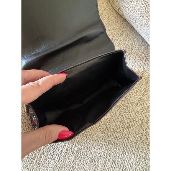 Vintage Y2K Mini Oxblood Brown Croc Embossed Patent Leather Abstract Handbag - Picture 7 of 16